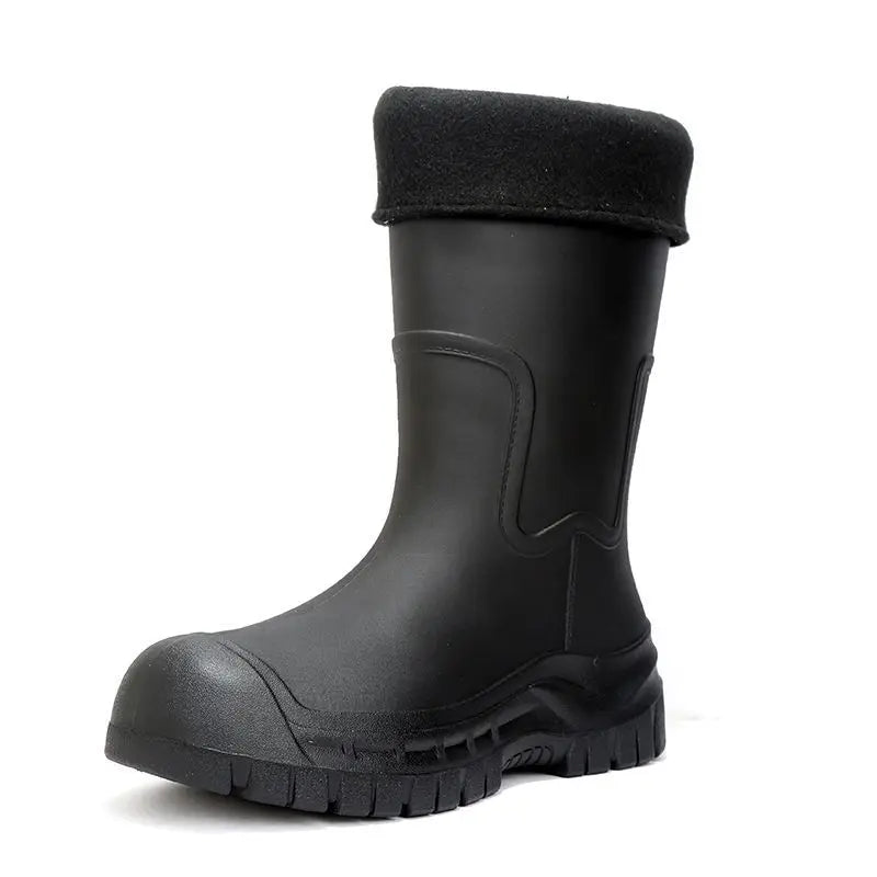 Stylish Men's Tall Rain Shoes New Cinch-Top Waterproof Non-Slip Mid-Calf Boots for Work Fishing Kitchen Use