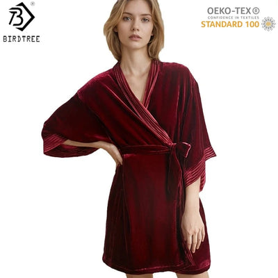 Birdtree, OEKO-TEX, Base Fabric 100% Silk Robe, Women | SAMAG