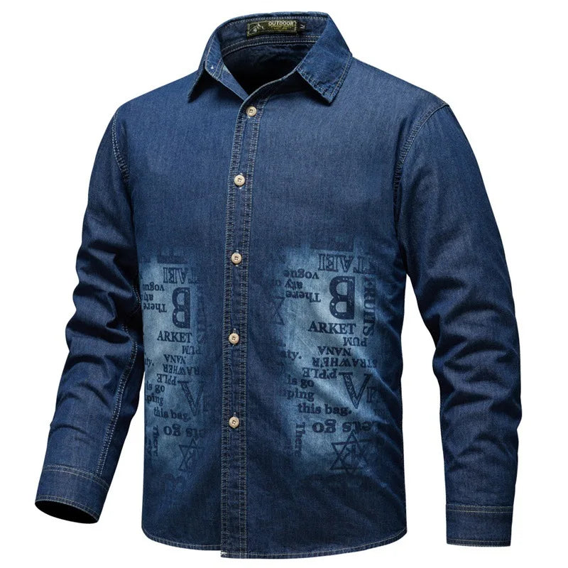 New Fashion Men Classic Light Blue Long Sleeves Denim | SAMAG