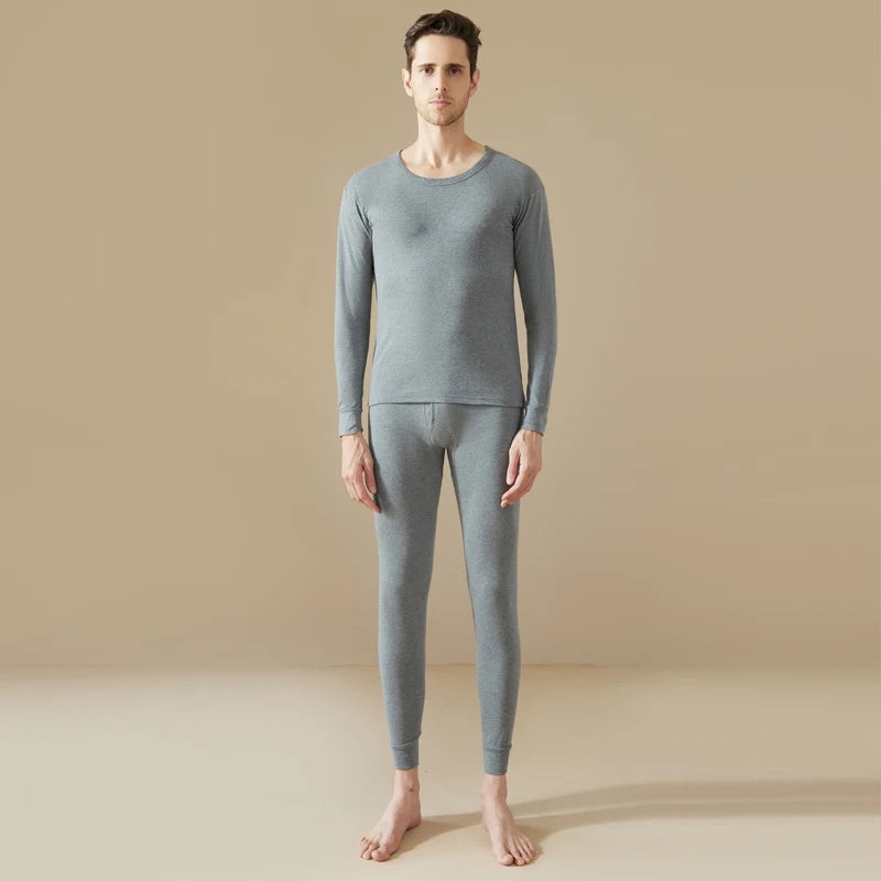 100% Pure Cotton Men's Autumn Clothing and Pants Set, Warm Underwear, Solid Color Base Layer, Autumn and Winter Cotton Sweater