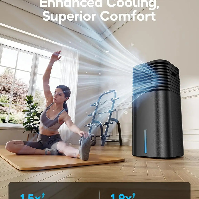 Windowless Portable Air Conditioner, 24.5" Small Evaporative Air Cooler, 3-Speed Settings, 4 Modes, 7H Timer, Remote Control, 4 Ice Packs