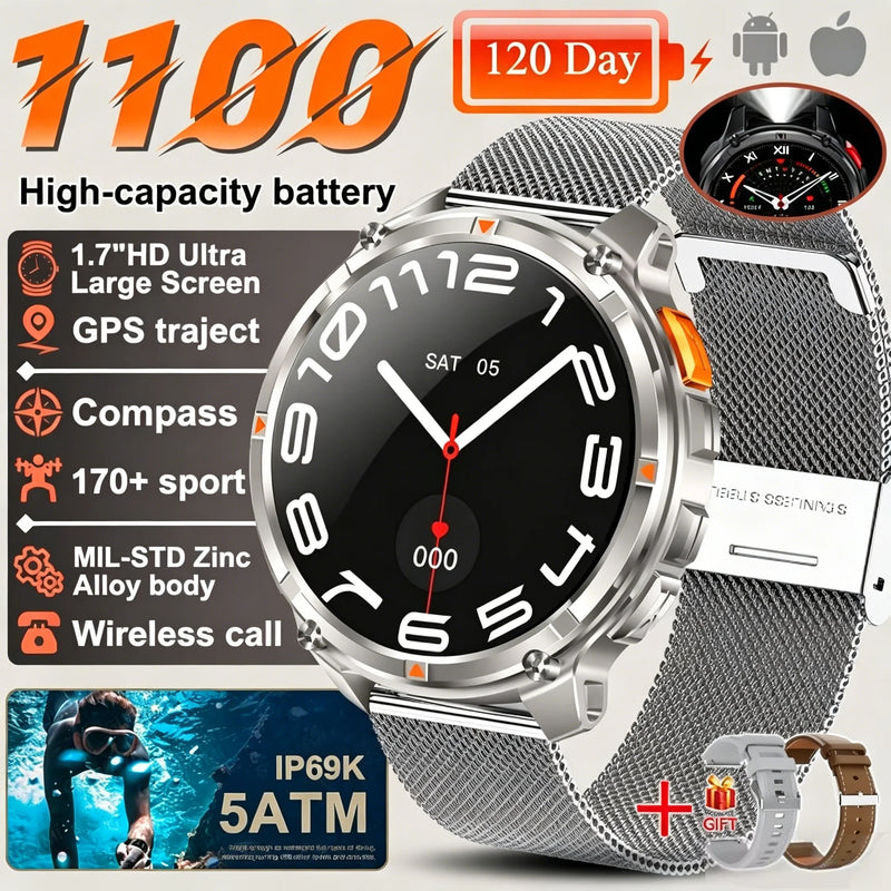 New T-REX3 Ultra 1100mAh Battery SmartWatch 10ATM Waterproof GPS Compass Flashlight 1.7" AMOLED HD Call Sports Smart Watch Men
