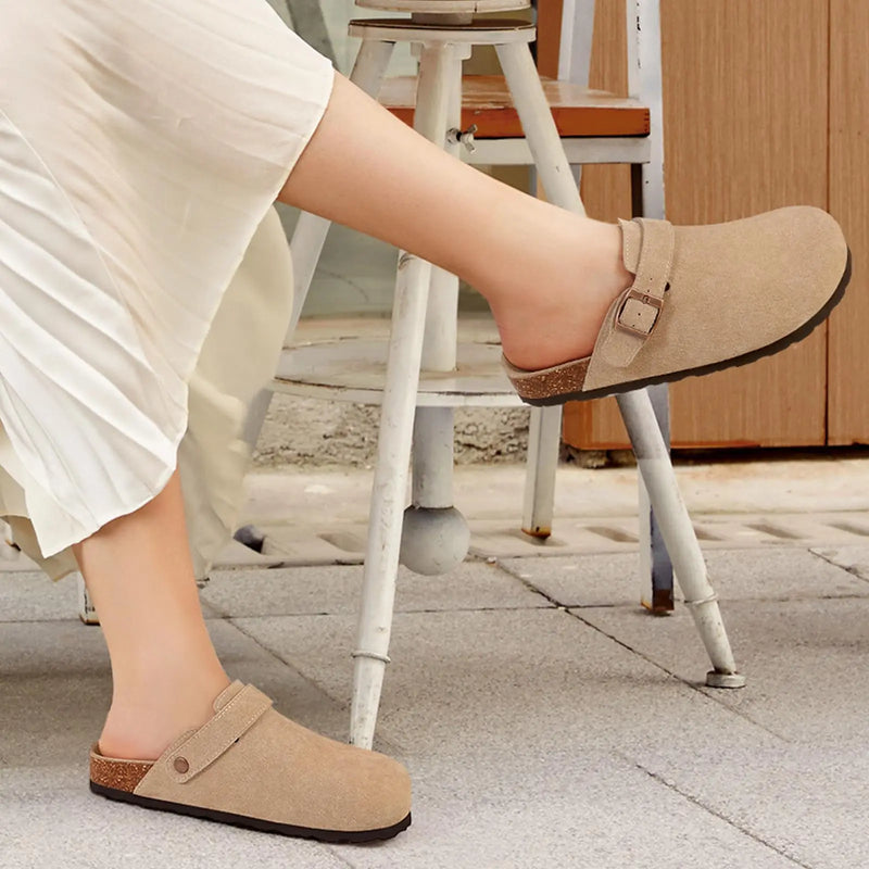 Evshine Women Genuine Clogs Slippers Slip On Unisex Potato Shoes with Adjustable Strap Men Mules Arch Support Cork Footbed Clogs