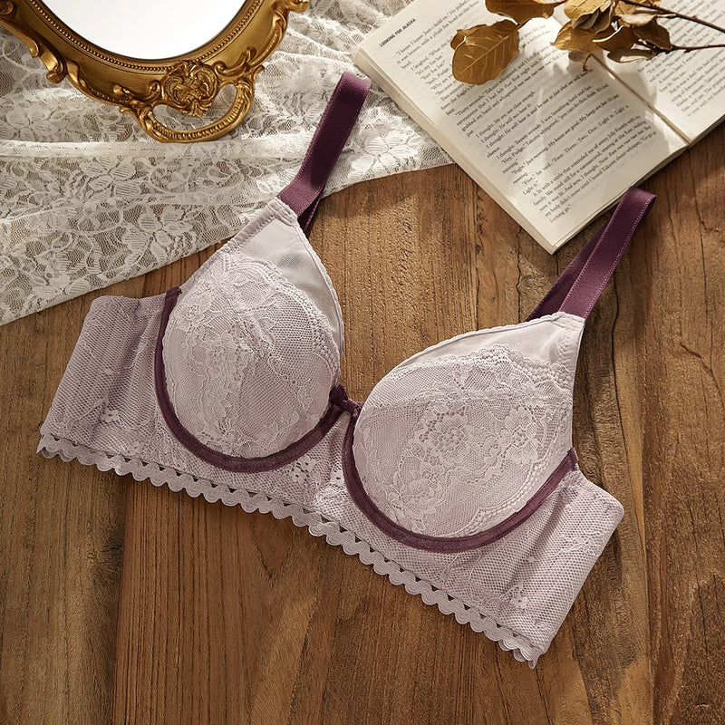B-K Cup Large Size Bra for Women Elegant Sexy Thin Top Up Push-up Bra Slimming Lace Summer Breathable Bra Women's Underwear