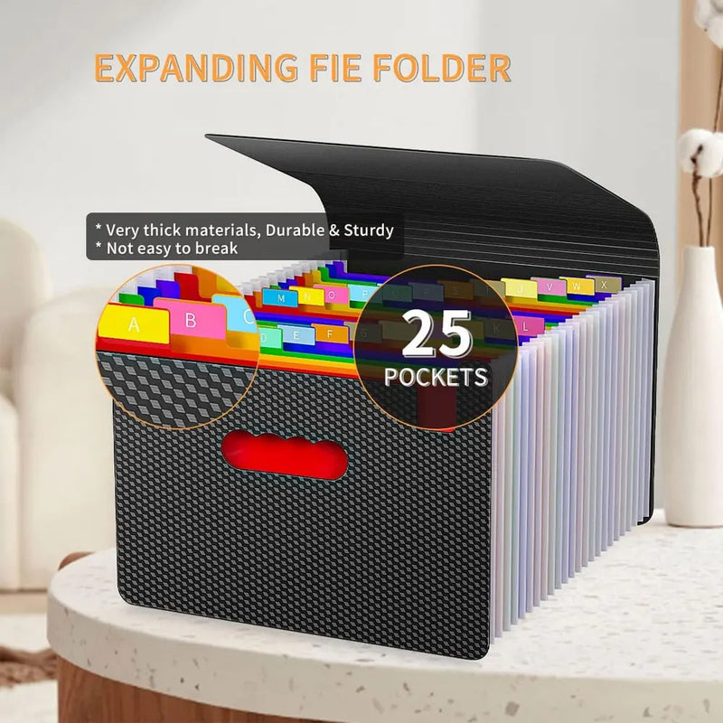 25 expandable document bags with handles, accordion-style document organizer, suitable for A4/Letter size documents.