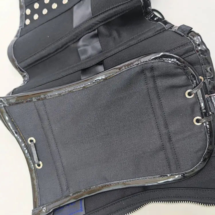 Annzley's new patent leather metal ring decoration with steel bone waist zipper corset for outer wear punk half chest waist seal