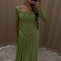 Mila Customized Green A-line Pleats Square Collar Prom | SAMAG