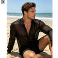 Men's Sheer Black Dress Shirt, Long Sleeve See Through | SAMAG
