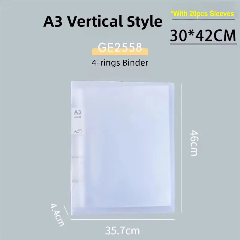 Clear File A3 Binder Portfolio Folder With Rings Transparent Sleeves A3 Poster Binder Drawing Portfolio Office Filing And Binder