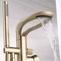 Tuqiu Brushed Gold Bathroom Bathtub Faucet + Handheld Shower Free Standing Luxury Waterfll BathTub Mixer Taps Floor Mounted