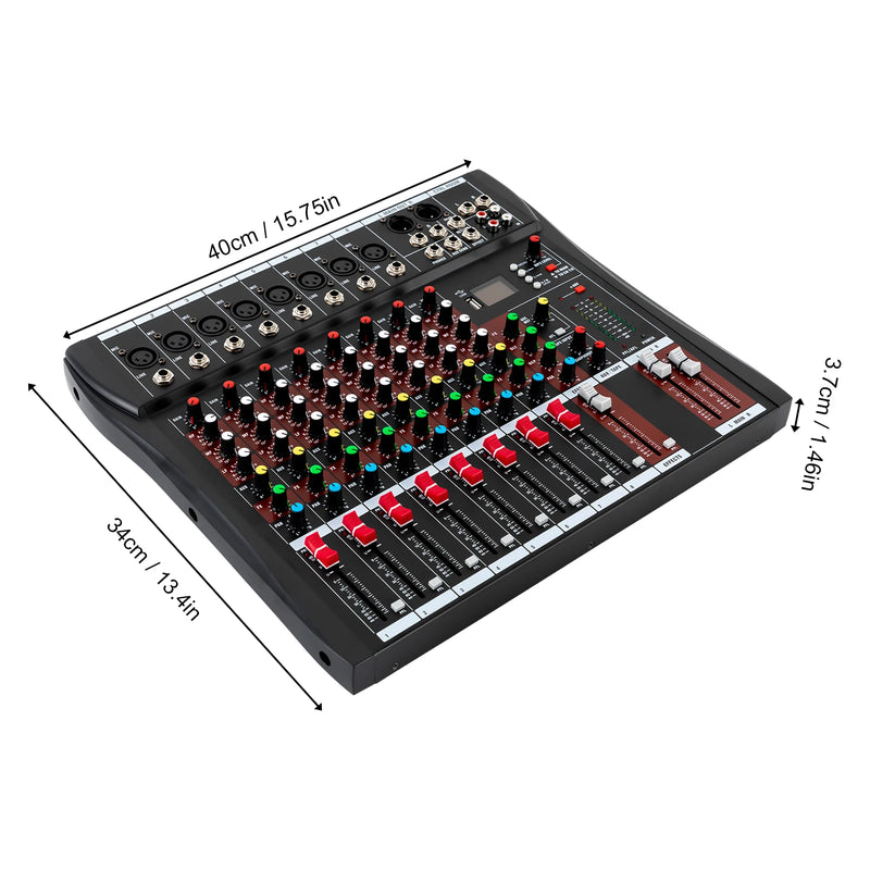 8-Channel Bluetooth Audio Mixer Console, Professional USB DJ Mixing Board with Stereo 2-Track for Live Sound Studio
