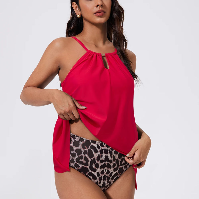 Women Ruffled Tankini Set Padded Halter Top Swimming | SAMAG