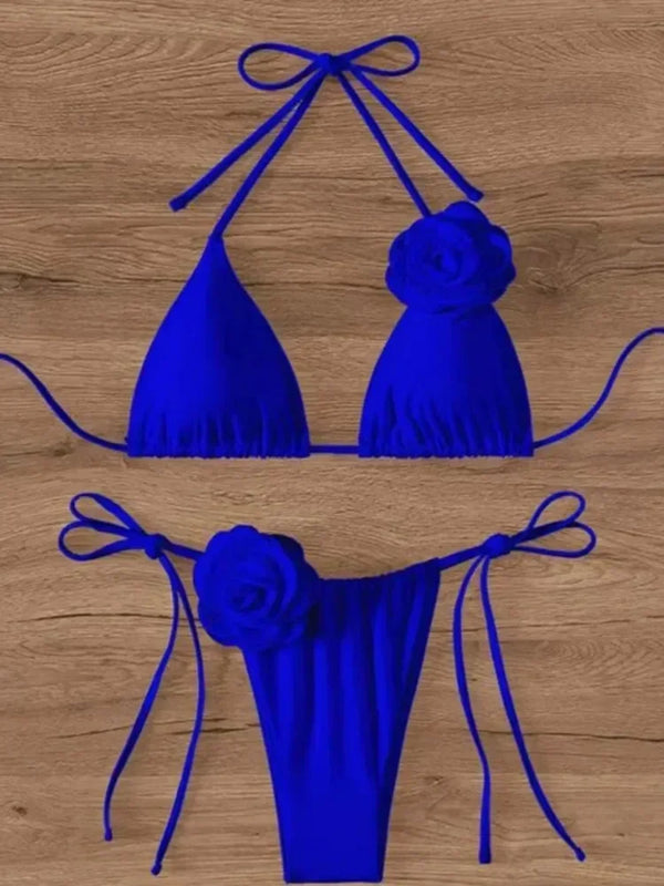 Sexy Flower Bandeau Swimwear Thong Bikini Women Lace-up | SAMAG
