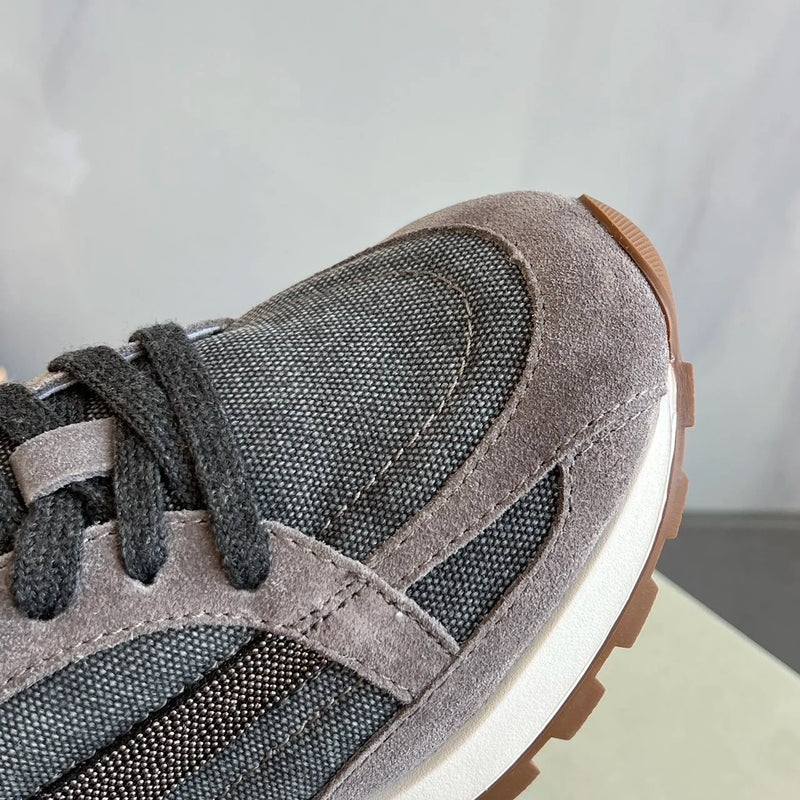Women's Vulcanized Shoes Leather Beaded Casual Sneakers