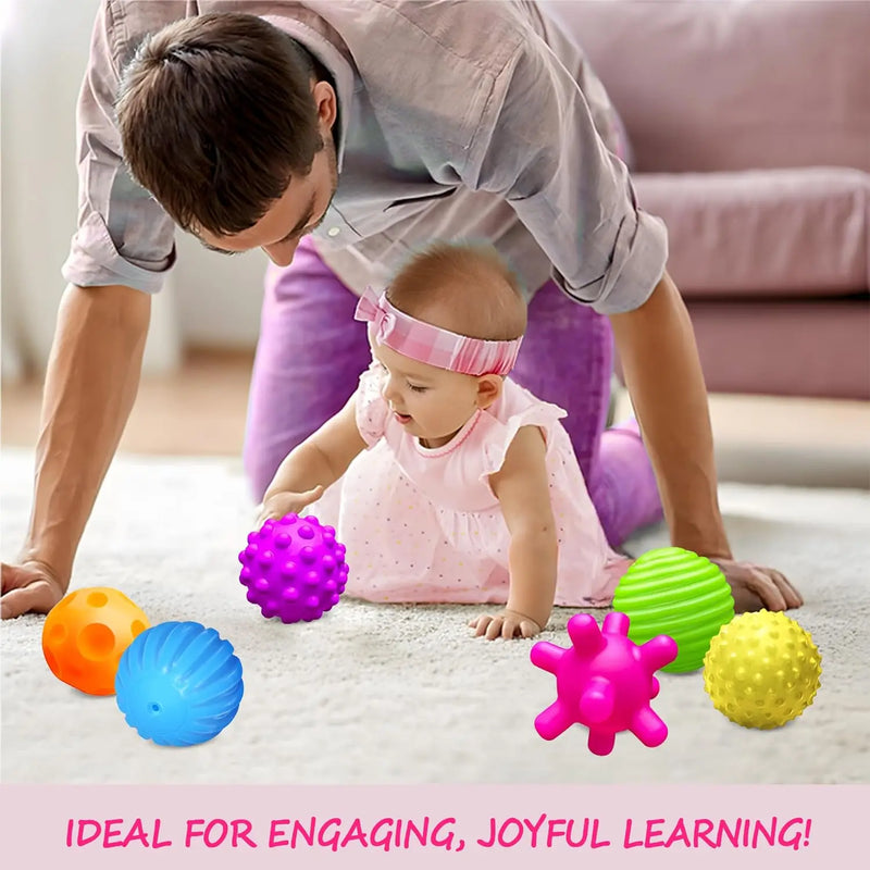 Soft Sensory Balls for Babies 6-12 Months, BPA Free Massage & Teething Toy Set, 6 Pack Montessori Infant Gifts