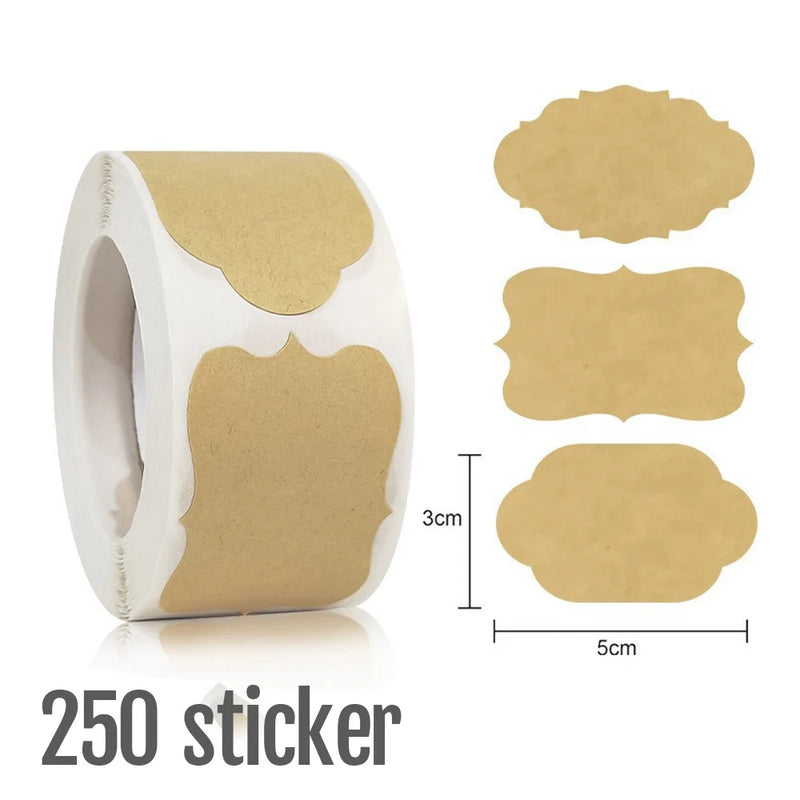 1Roll Kraft Paperblank Can Write Name Self-adhesive Sealing Gift Stickers Home Packaging Seal Labels Rectangle