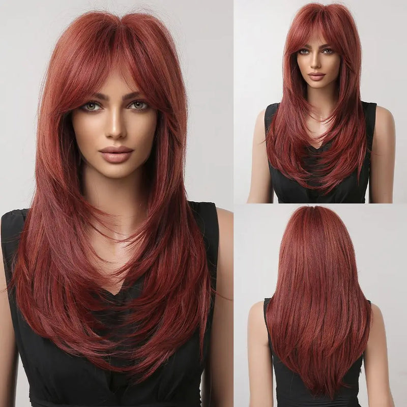 EASIHAIR Medium Length Wavy Blonde Synthetic Wig With Bangs For Women Natural Wigs Hair Heat Resistant Daily Party Cosplay Use