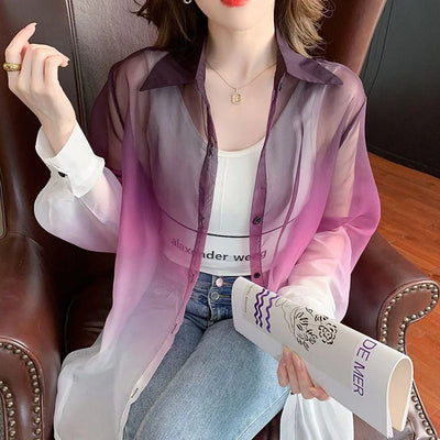 Fashion Gradient Color Chiffon Shirt Women Summer Tie Dye | SAMAG