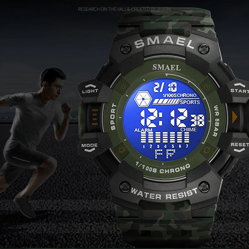 SMAEL Luxury Stopwatch Electronic Watch Men's Fashion Outdoor Countdown Army Military Men Student Alarm Digital Wristwatches
