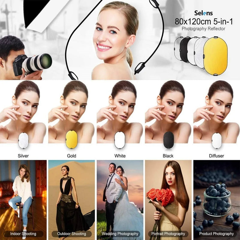 Selens 5 in 1 Collapsible Reflector Board Oval Portable Light Diffuser With Bag for Photo Studio Live Photography Kits 반사판