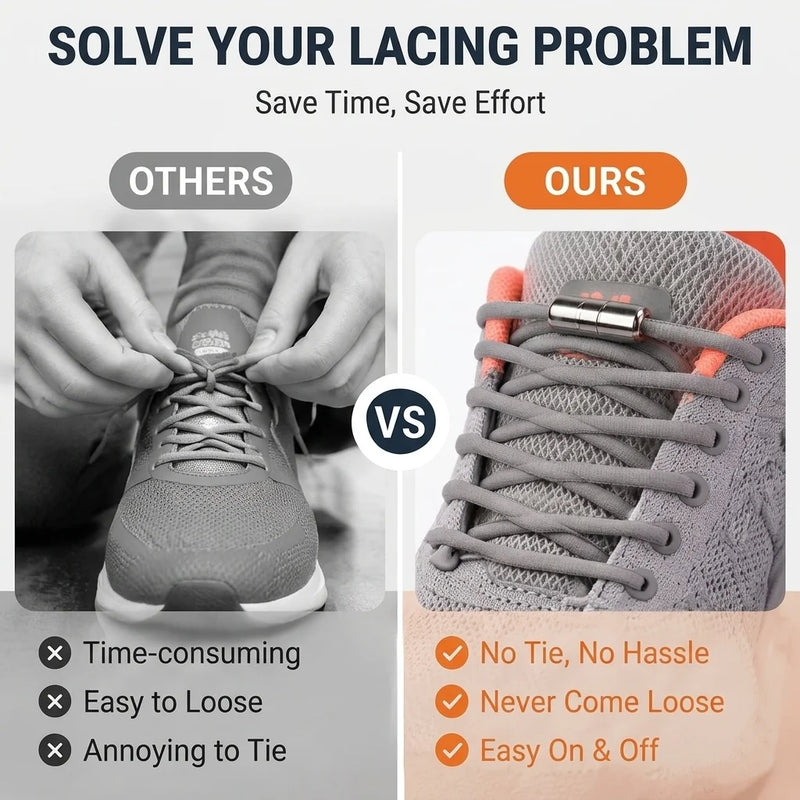 NEW Elastic Shoe Laces Sneakers Shoelace No Tie Shoelaces Metal Lock Lazy Laces for Kids and Adult One Size Fits All Shoe