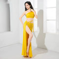 Women Girls Belly Dance Costume Set 2 Piece Half Sleeve Top Long Tassel Skirt Professional Bellydance Training Performance Wear