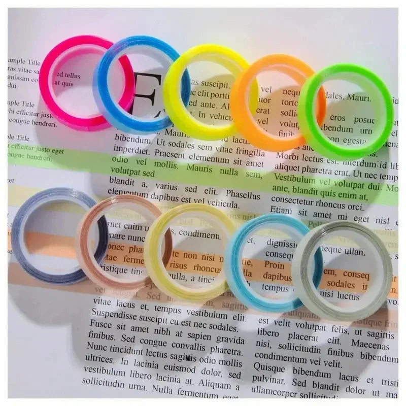 5Rolls Transparent Fluorescent Index Tabs Flags 5 Colors Book Annotation Sticky Note Highlighter Tape School Office Supplies