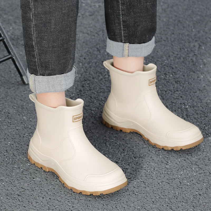 New anti slip and waterproof rain shoes for men, fashionable short tube autumn and winter cotton rain boots, work boots, rubber