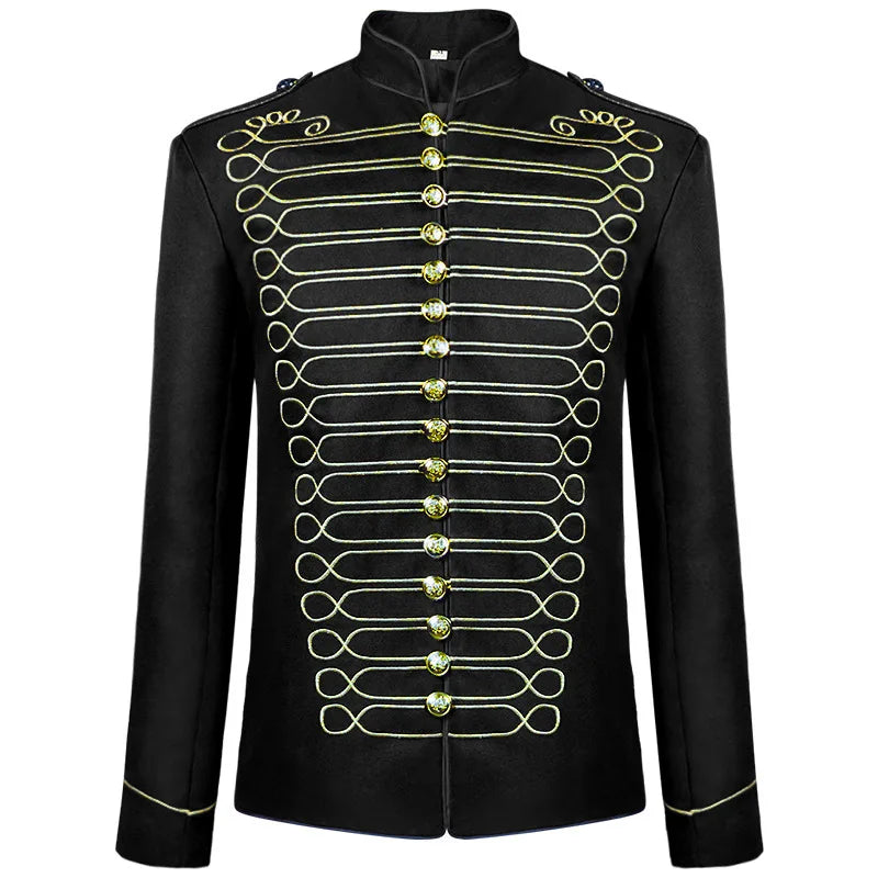 Men's Gold Embroidery Jacket Medieval Retro Blazers Gothic Steampunk Vintage Coat  Vest Hussar Military Drummer Parade Uniform