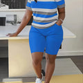 Trendy Plus Size Women's Two Piece Set Striped Short Sleeve Top and High Waist Shorts Casual Outfit
