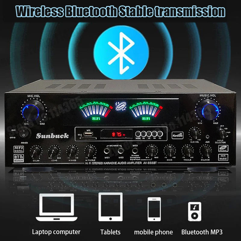 888BT 999BT Dual Dynamic Screen Digital Bluetooth Amplifier HiFi Stereo Sound AMP For Home Car Theatre Karaoke Meeting Max 4000W