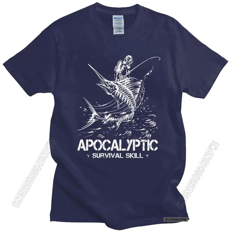 Fashion Marlin Fishing Apocalyptic T Shirt Men's Short Sleeve Fish T-Shirt Fathers Day Fisherman Summer Tshirt Cotton Top