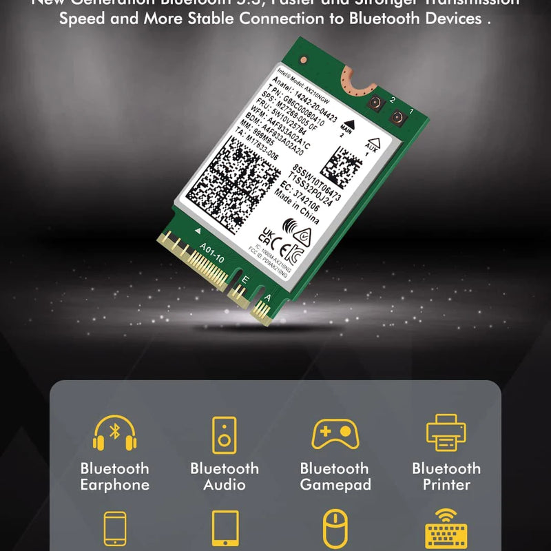 Dual Band AX210 Bluetooth 5.3 Wireless AX210NGW 2.4Gbps 802.11AX Wi - Fi 6 AX200 For Intel M.2 WiFi Card - Visuel 3 | SAMAG