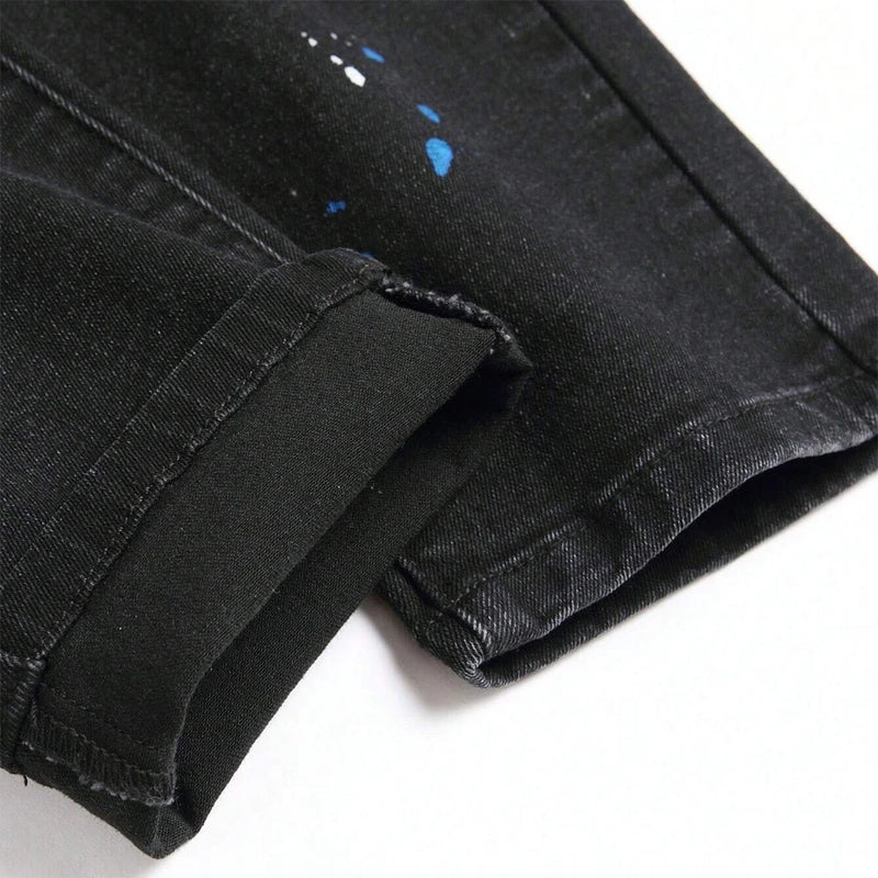 Men's Y2K Fashion Ripped Patchwork Hole Straight Black | SAMAG