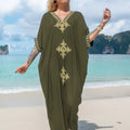 Women's Clothing Gold Embroidery Long Kaftan Dresses V Neck Caftan Dress Beach Cover Ups Tunic Maxi Dress