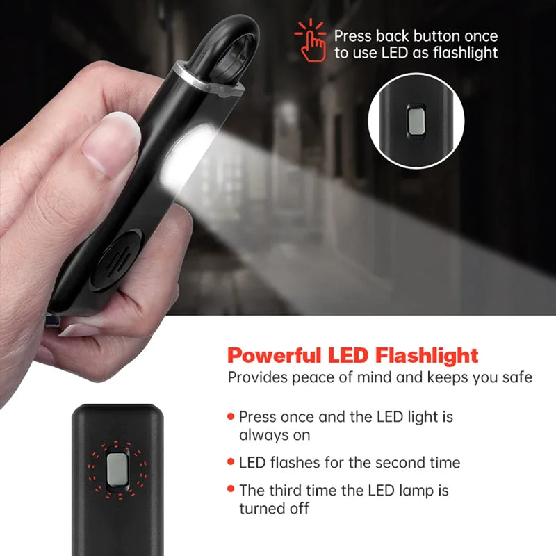 130dB Rechargeable Personal Alarm Keychain, LED Flash Emergency Security Alarm Portable Self-Defense Device for Women Student
