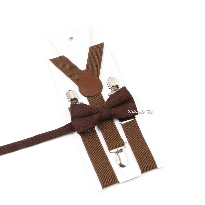 Fashion Men Kids Suspender Bowtie Sets For Wedding Party Festival Gift Brown Khaki Elastic Y - back - Visuel 18 | SAMAG