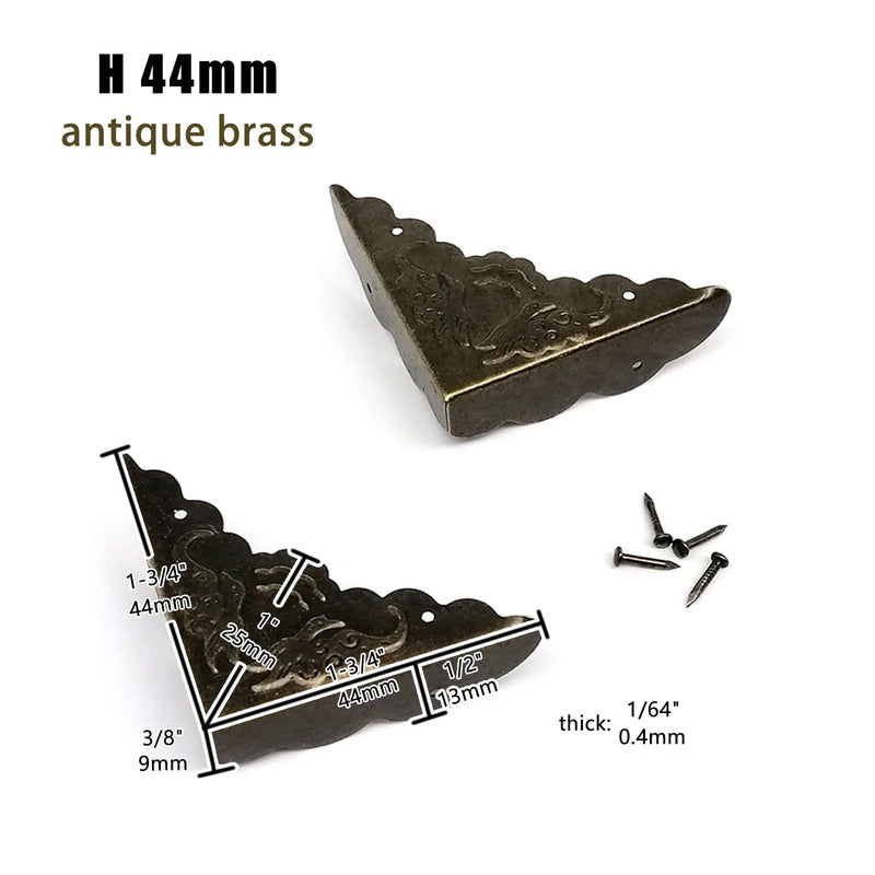 12pcs Decorative Jewelry Chest Wine Gift Box Wooden Case Antique Brass Golden Furniture Corner Protector Cover with Screws Nails