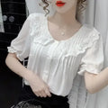 Vintage Lace Patchwork White Shirts Summer Women Korean - View 7 | SAMAG