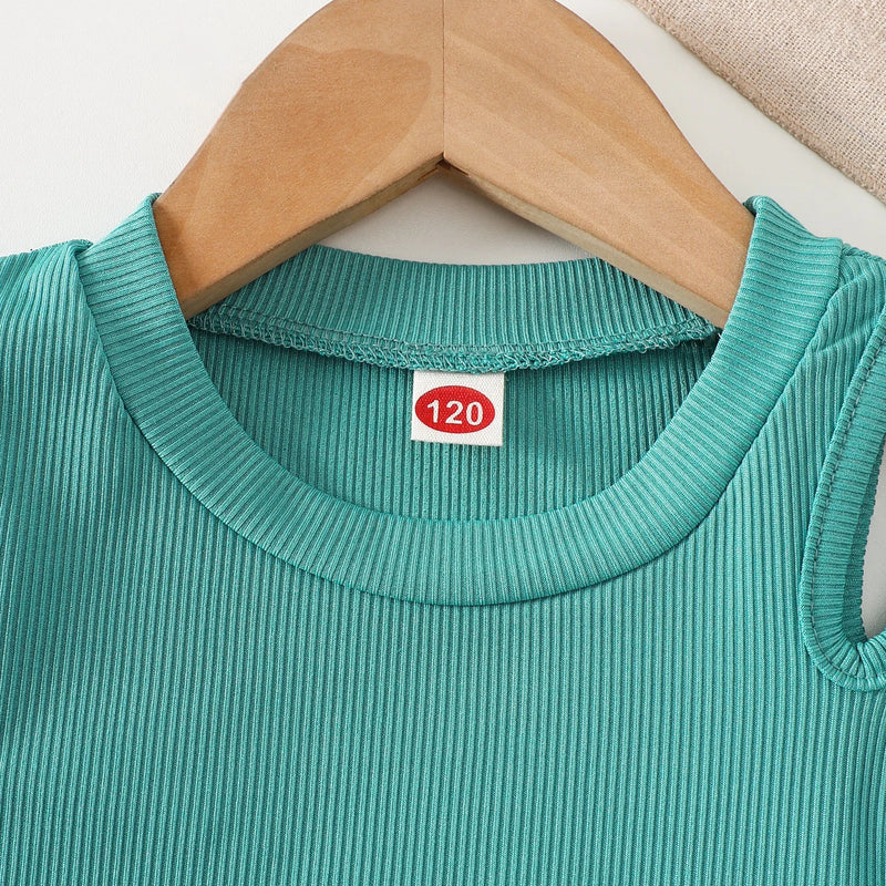 Summer Teenage Girls Clothing Set Off - Shoulder Ribbed - View 3 | SAMAG