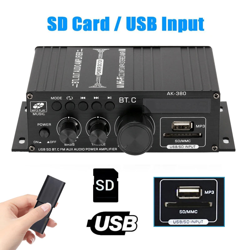 AK380/370/350 800W 12V HiFi Power Amplifier Home Karaoke Car Audio Power Amplifier Stereo BASS Speaker Class D Home Sound Amp