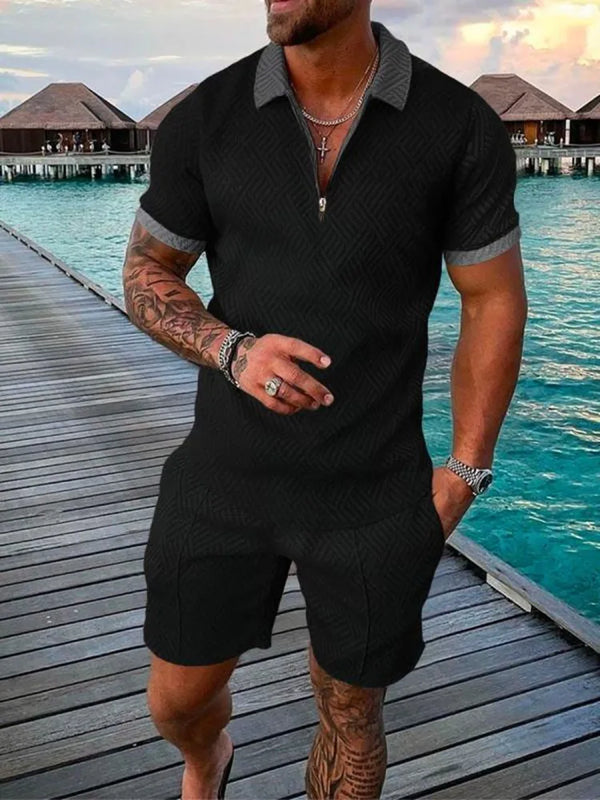 Men's Fashion Casual Light Luxury Striped POLO Shirt Set | SAMAG