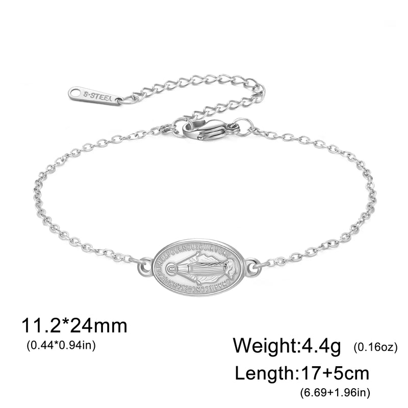 Lucktune Virgin Mary Pendant Bracelet Stainless Steel Cross Women's Red Bracelet Rouge Gold Color Jewelry Religious Amulet Gifts