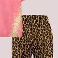 Pink leopard print patchwork casual T - shirt and shorts - View 5 | SAMAG