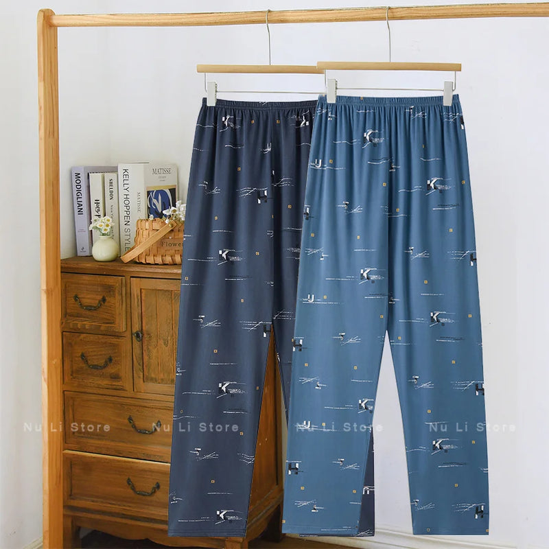 Men's Stylish Summer Pajama Pants, Thin Home Pants, Loose Breathable Air-Conditioned Pants with Elastic Waist