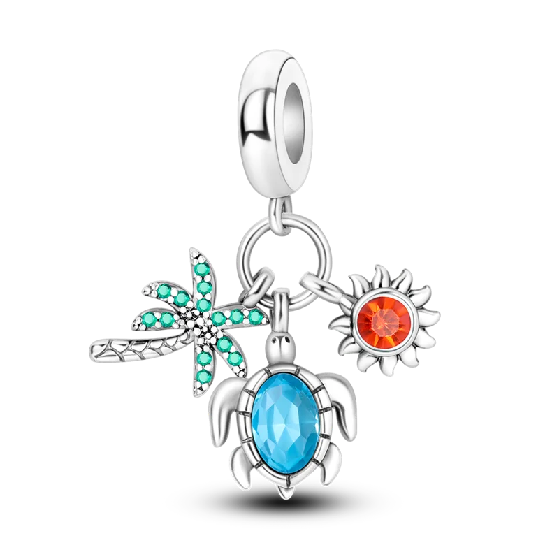 925 Sterling Silver Ocean Theme Charm Beads For Women Blue Wave Dolphin Seashell Compatible Summer Beach Vacation Jewelry