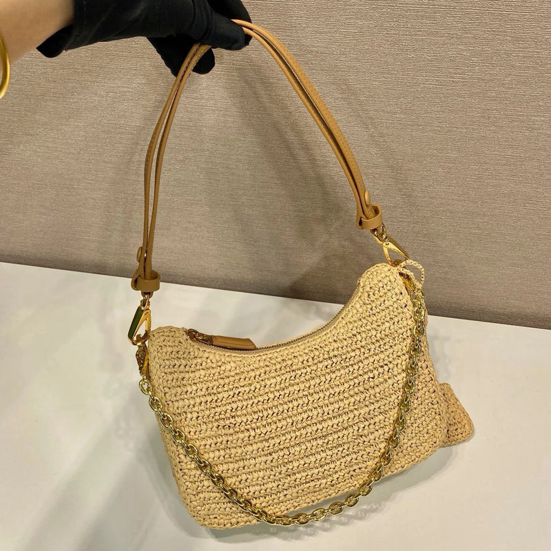 Luxury Designer Brand Handmade Straw Bag Female Shoulder Bag Women High Quality Handbag Shoulder Bag Luxury Bags For Woman