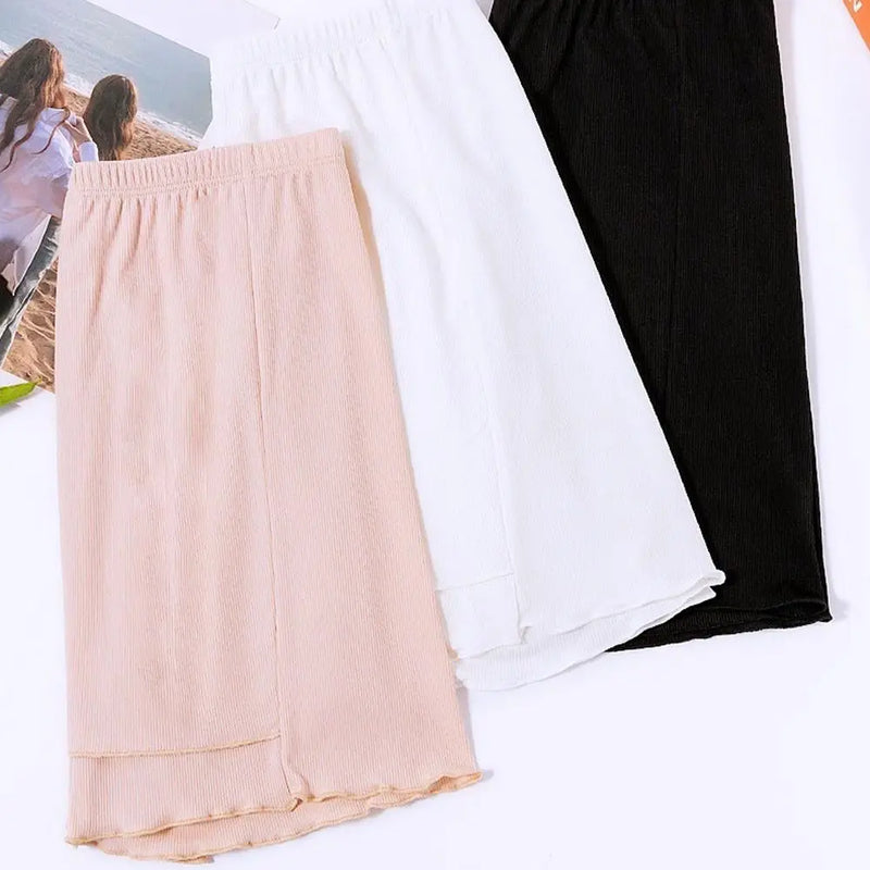 Women's Summer Ice Silk High Waist Shorts Safety Pants Double Layer Seamless Skirt Shorts Underwear Boxer Underpants