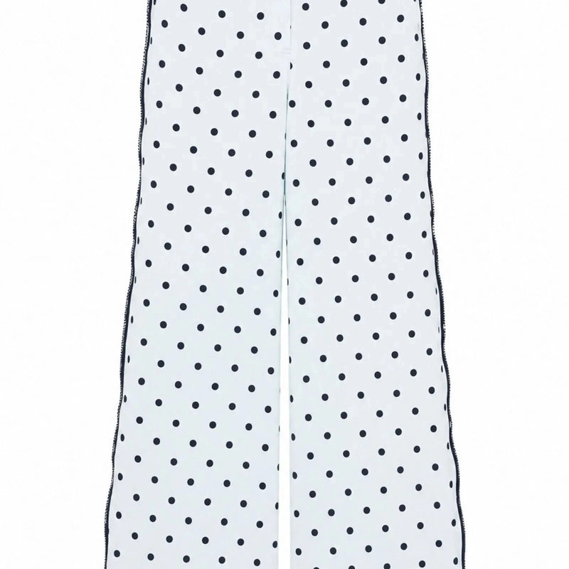 Laru Women Polka Dot 2 Piece Outfit Stand Collar Crop Jacket Side Zipper Wide Leg Pants Spring Casual Matching Tracksuit Set