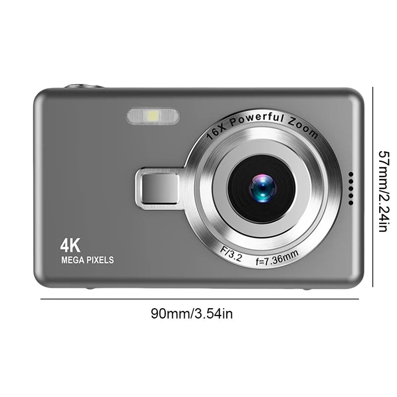 4K HD Digital Camera 16X Digital Zoom Compact CCD Camera Portable Vintage Vlog Camera for Students Travel 2.4 Inch IPS Screen